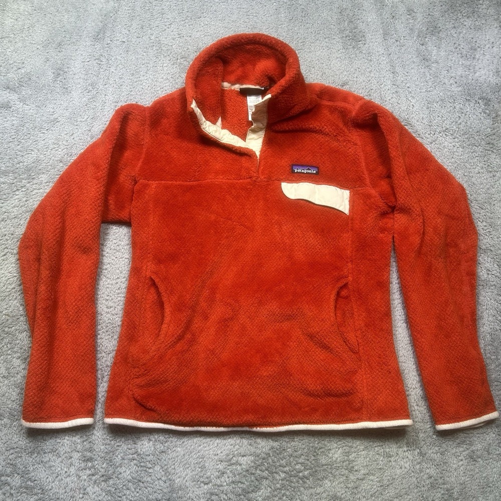Patagonia Re-Tool Snap-T Pullover Womens M Orange Polartec Fleece Pocket *HOLES